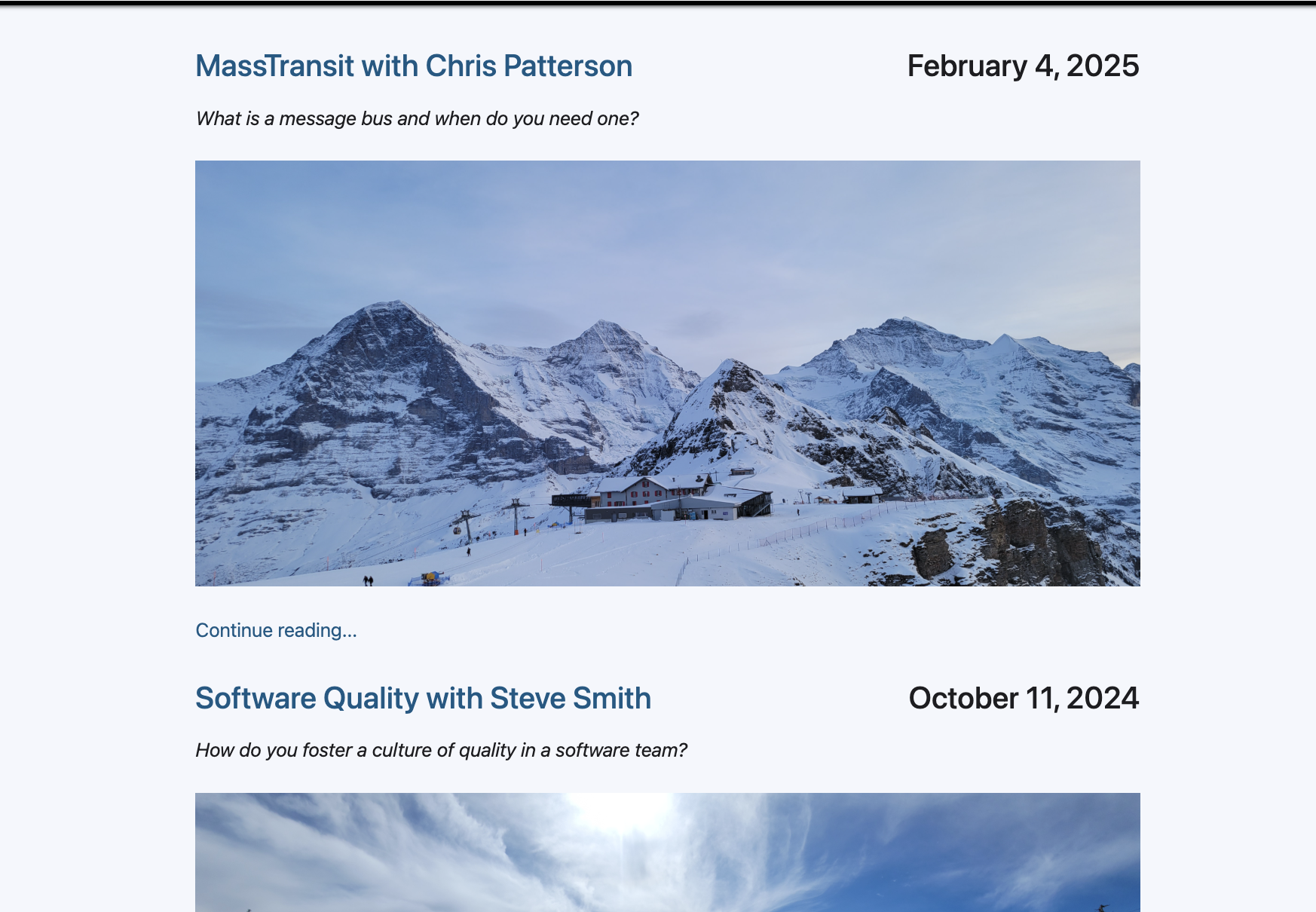 The old site showing the post listing layout with article titles, dates, and feature images.